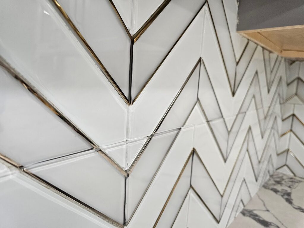 Tile kitchen backsplash in herringbone pattern installed in Washington, DC home