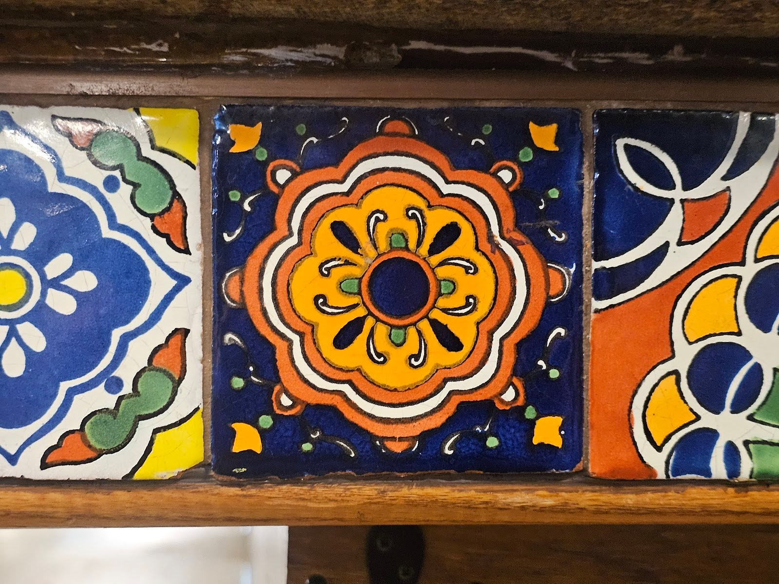 Colorful square tiles in Washington DC kitchen backsplash