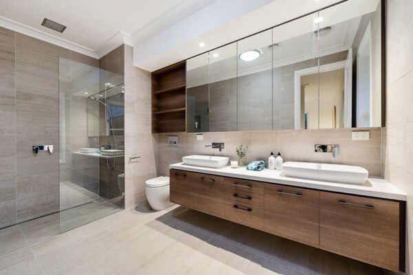 Dupont Circle condo bathroom remodel featuring floating vanity and LED lighting