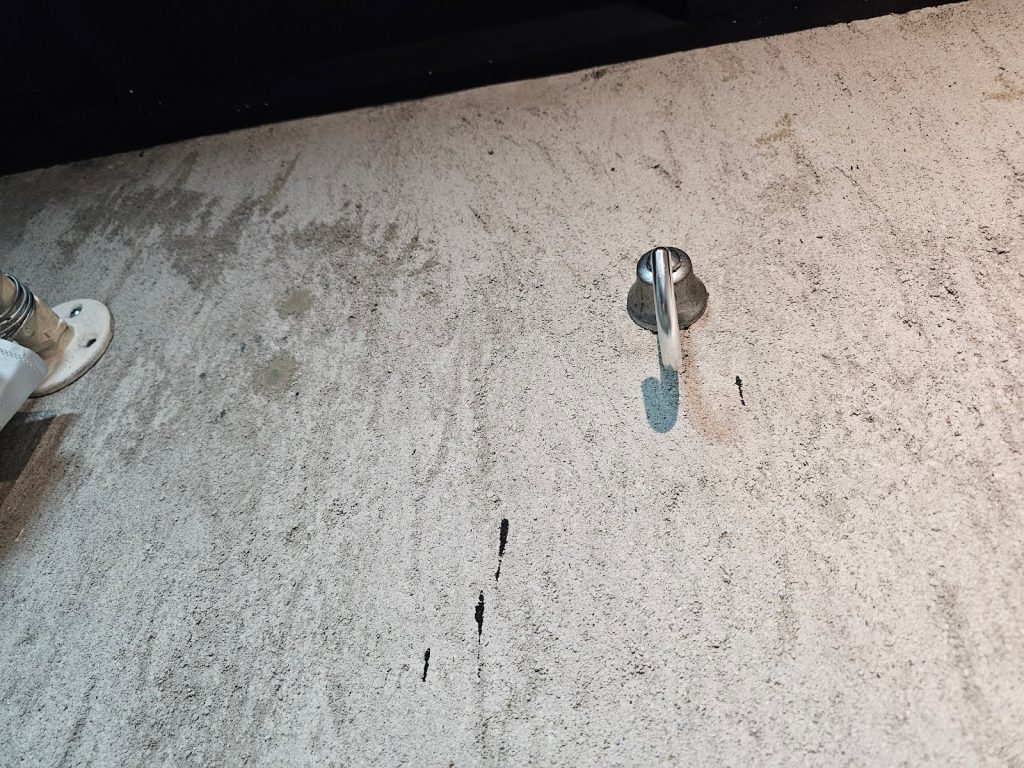 Bathroom interior featuring cement wall finish