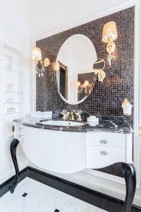 Gaithersburg homeowner reviewing high-end bathroom design ideas for a remodel project