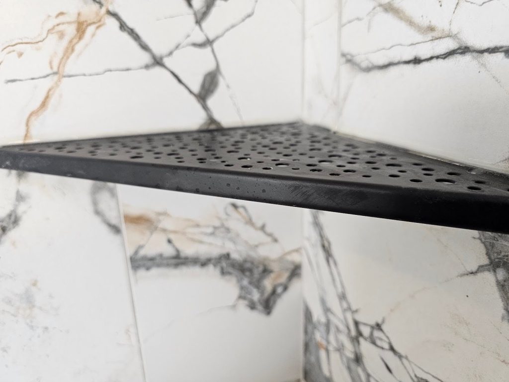 shelves are factory finished and have a perforated horizontal surface