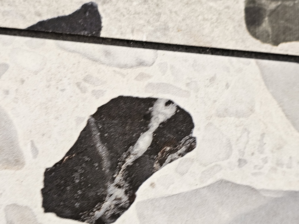 The dark grout is very close in color too the darkest elements of the illustration