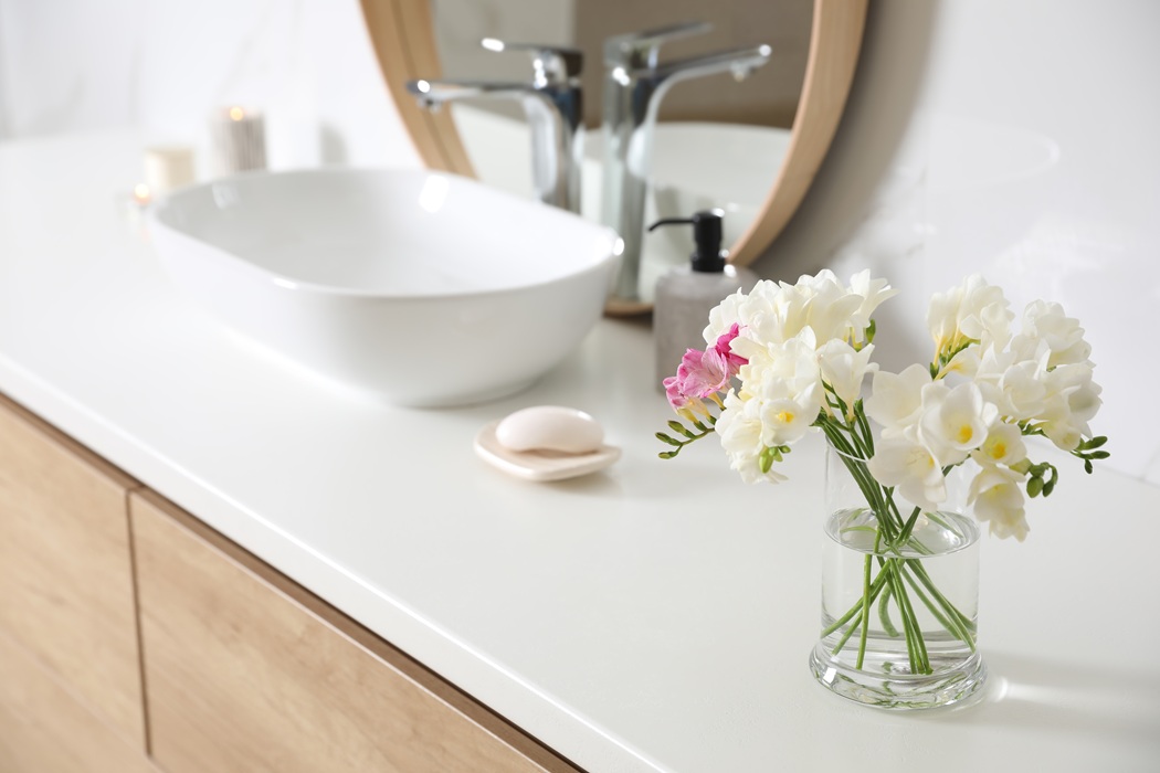 Modern Washington DC bathroom designed with durable flooring and wall finishes