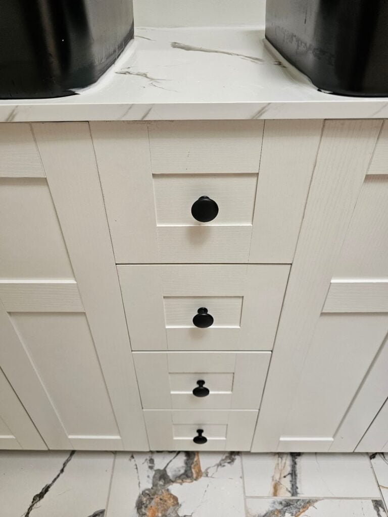 Custom black and white bathroom vanity design enhancing a sophisticated bathroom interior