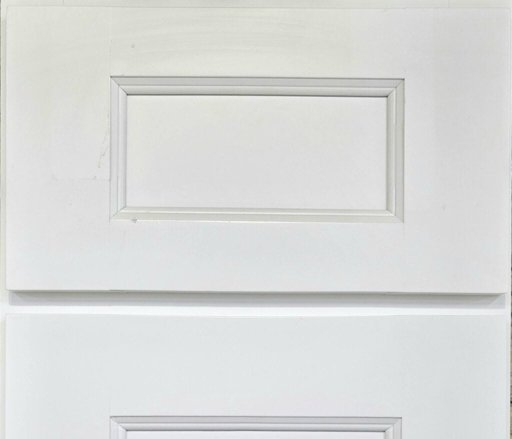 Close-up of Ogee edge detail on Shaker kitchen cabinets