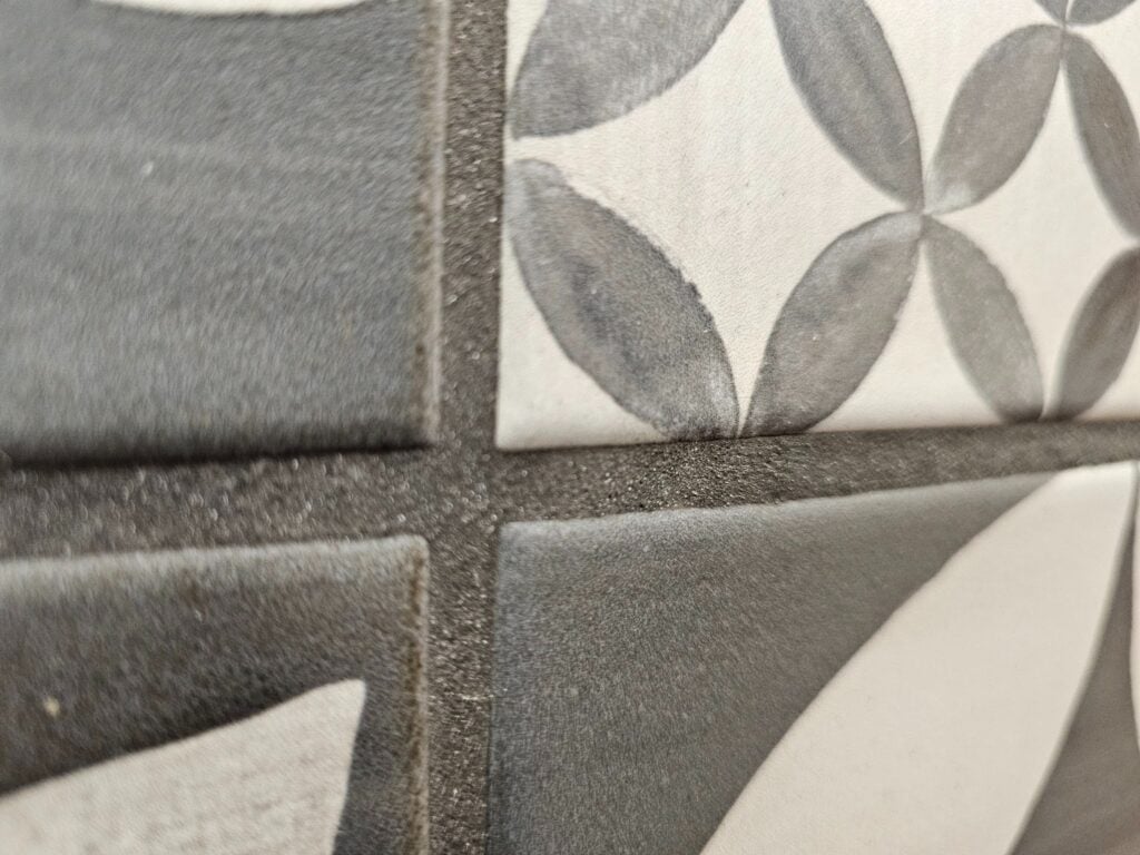 Detailed view of decorative encaustic tile replica patterns