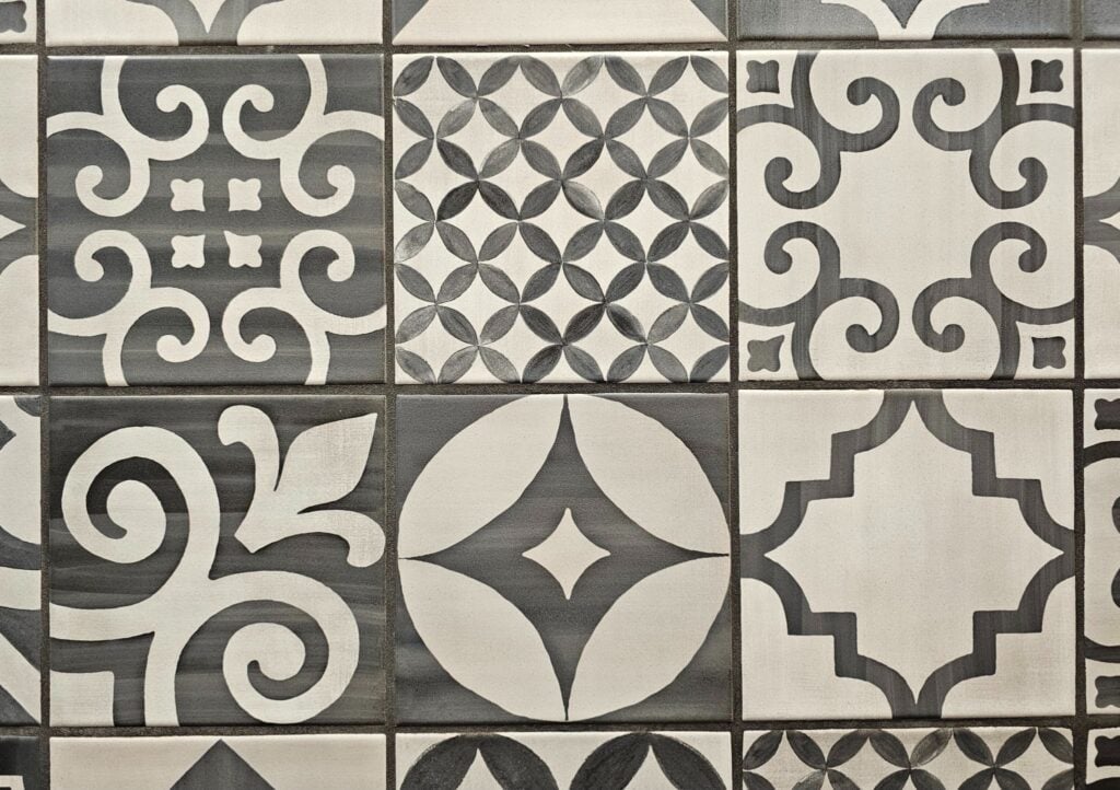 Patchwork encaustic tile replicas with decorative patterns